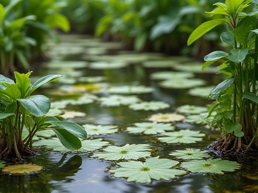 Estanque natural con plantas acuáticas autóctonas
