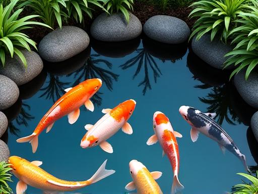 Estanque ornamental con peces koi